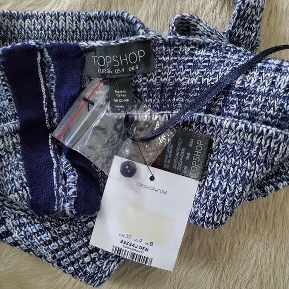 NEW Topshop Women’s Halter Top Size 4 Navy Blue Knit Crop Crochet Stretch Y2K - Picture 8 of 10